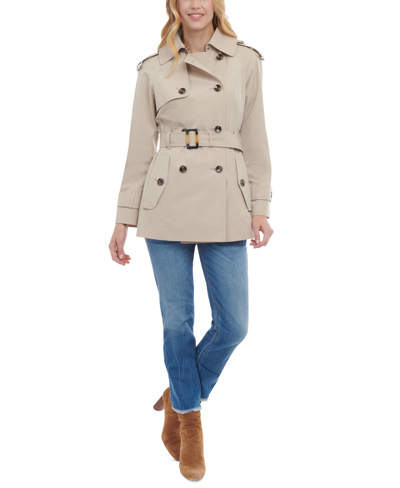 Shop London Fog Women's Double-breasted Belted Trench Coat In Stone