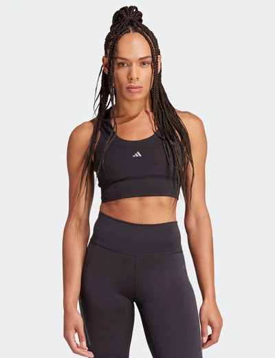 Shop Adidas Originals Adidas Run Pocket Medium-support Bra In Black