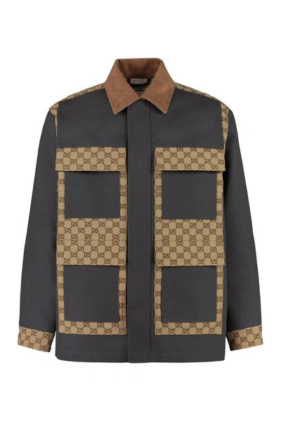 Shop Gucci Cotton Shirt Model Jacket In Grey