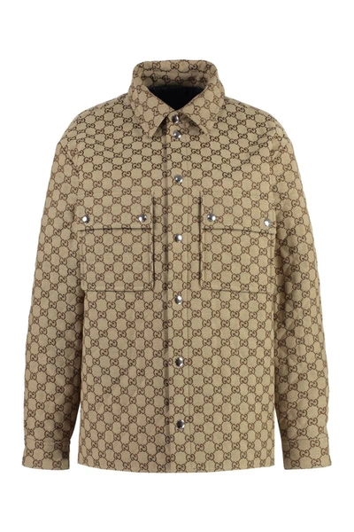 Shop Gucci Cotton Shirt Model Jacket In Beige