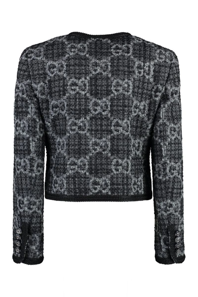 Shop Gucci Jacquard Knit Jacket In Grey