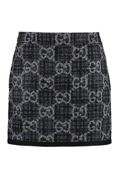 Shop Gucci Jacquard Knit Skirt In Grey