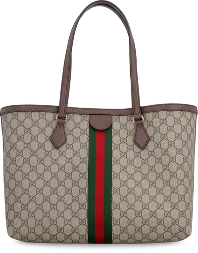 Shop Gucci Ophidia Gg Supreme Fabric Tote Bag In Beige