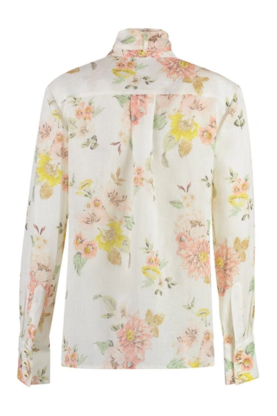Shop Zimmermann Printed Satin Blouse In Ivory