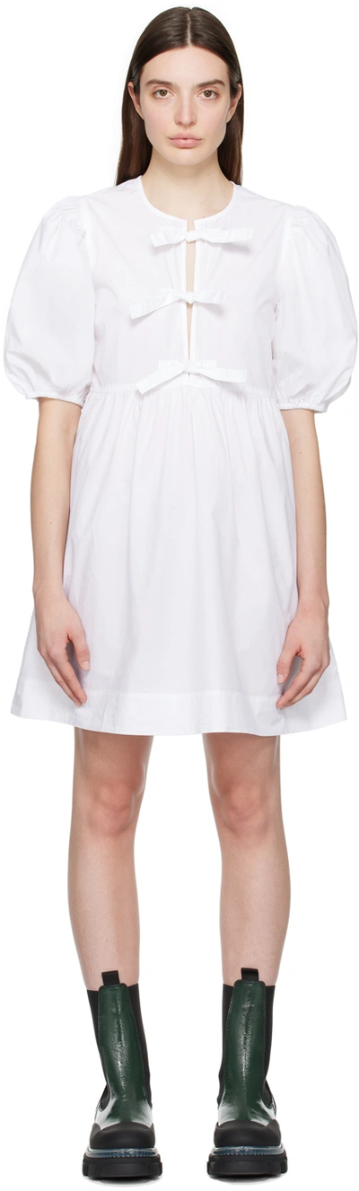 Shop Ganni White Self-tie Minidress In 151 Bright White