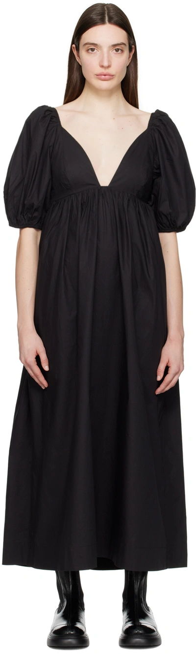 Shop Ganni Black V-neck Maxi Dress In 099 Black