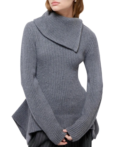 Shop Jonathan Simkhai Keyara Foldover Peplum Sweater In Charcoal Melange In Grey