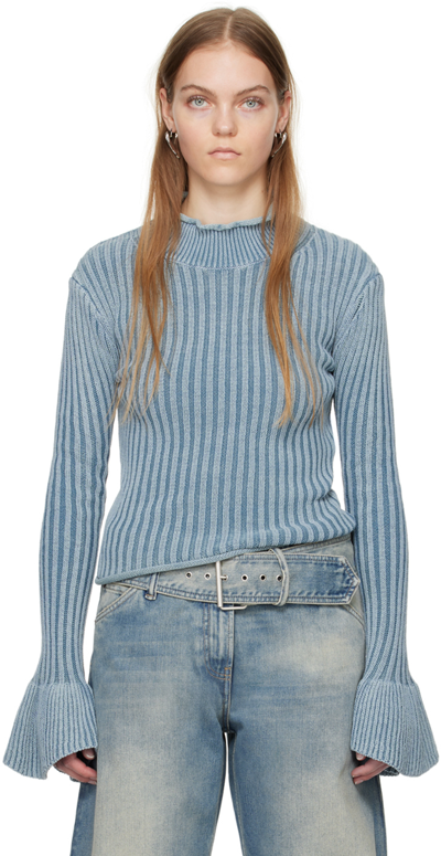 Shop Acne Studios Blue Flared Cuff Sweater In Aat Dusty Blue