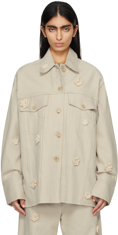 Shop Song For The Mute Beige Daisy Jacket In Bone