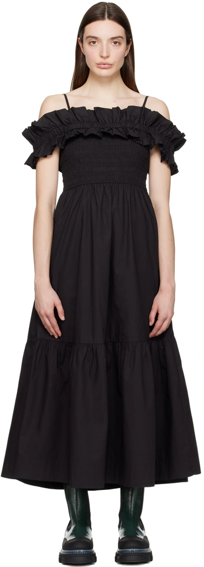 Shop Ganni Black Smock Maxi Dress In 099 Black