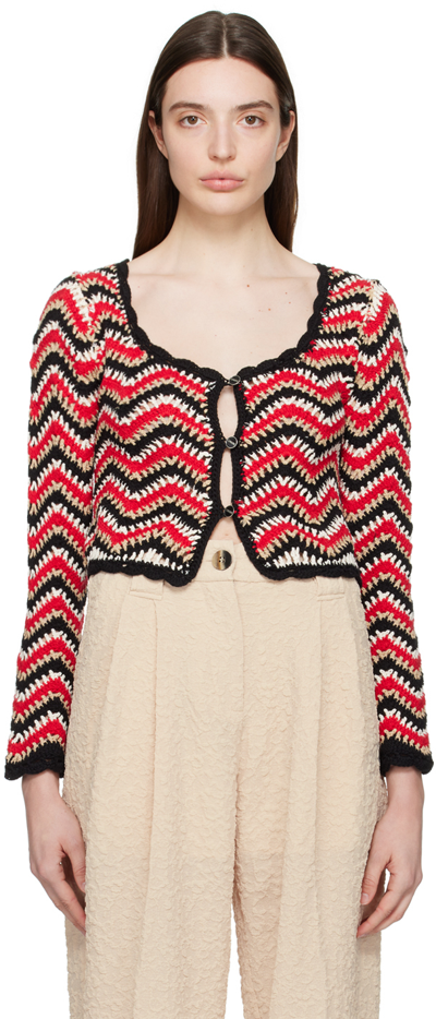 Shop Ganni Red Chevron Cardigan In 474 Racing Red