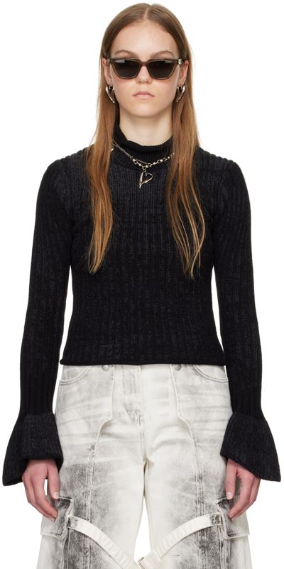 Shop Acne Studios Black Flared Cuff Sweater In Bb9 Anthracite/black