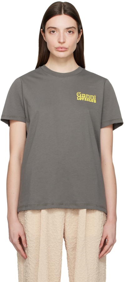 Shop Ganni Gray 'loveclub' T-shirt In 490 Volcanic Ash