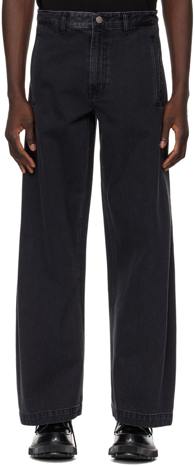 Shop Solid Homme Black Wide Folding Jeans In 825b Black