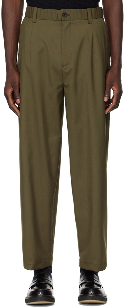 Shop Solid Homme Khaki Elasticized Trousers In 814k Khaki