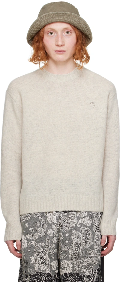 Shop Acne Studios Off-white Embroidered Sweater In X92 Light Grey