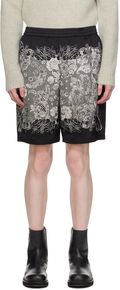 Shop Acne Studios Black & Off-white Printed Shorts In Bm9 Black/ecru