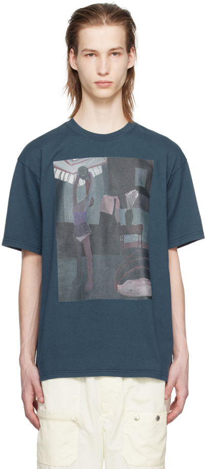 Shop Undercover Blue Printed T-shirt In Gray Green