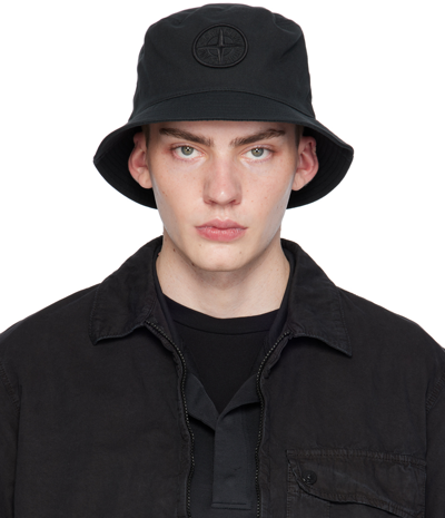 Shop Stone Island Black Patch Bucket Hat In V0029 Black