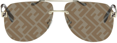 Shop Fendi Gold  Sky Monogram Sunglasses In Gold / Brown Mirror