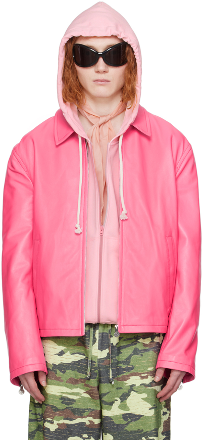 Shop Acne Studios Pink Zip Leather Jacket In Bp5 Bubble Pink