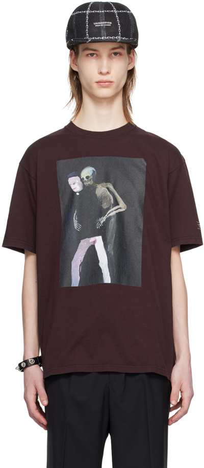 Shop Undercover Burgundy Printed T-shirt In Dark Brown