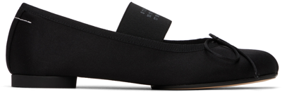 Mm6 Maison Margiela Black Satin Anatomic Logo Ballerina Flats In Black
