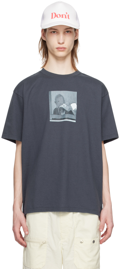 Shop Undercover Blue Printed T-shirt In Blue Gray