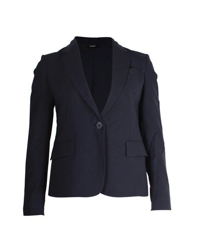 Shop Theory Single-breasted Blazer In Navy Blue Wool