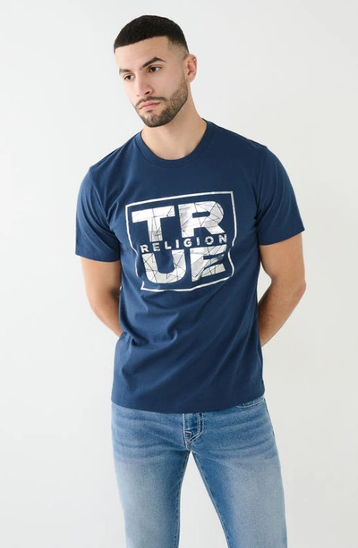 Shop True Religion Brand Jeans Shattered Tr Cotton Crew Graphic T-shirt In Dress Blue