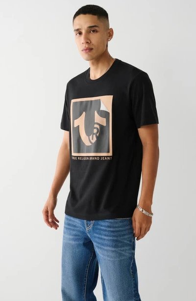 Shop True Religion Brand Jeans Peeling Cotton Crew Graphic T-shirt In Jet Black