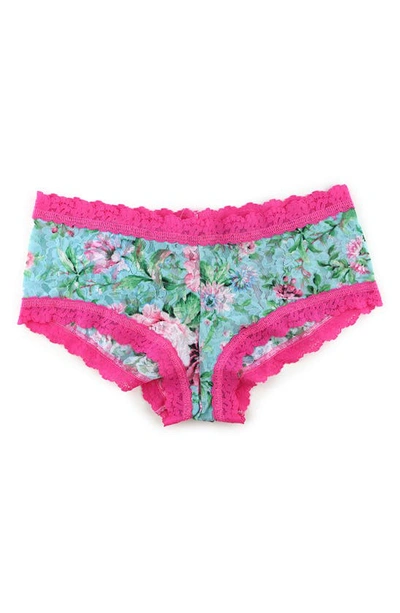 Shop Hanky Panky Patterned Lace Boyshort In Capri Bloom/ Hibiscus Pink
