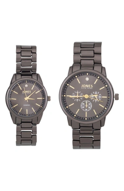 Shop I Touch Two-piece Diamond Accent Bracelet Watch His & Hers Set In Black