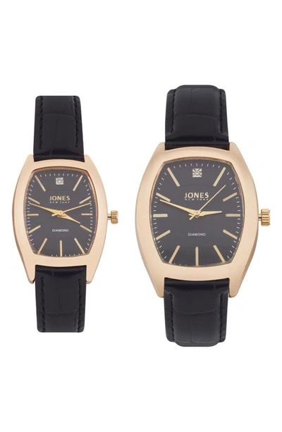 Shop I Touch Two-piece Diamond Accent Tonneau Faux Leather Strap Watch His & Hers Set In Black