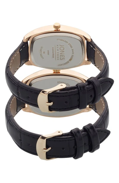 I Touch Jones New York Two-piece Diamond Accent Tonneau Faux Leather Strap Watch His & Hers Set In Black