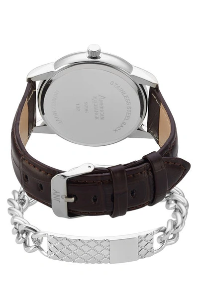 Shop I Touch Three-hand Quartz Croc Embossed Strap Watch & Id Bracelet In Brown