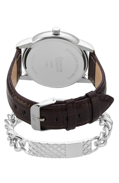 I Touch Jones New York Three-hand Quartz Croc Embossed Strap Watch & Id Bracelet In Brown