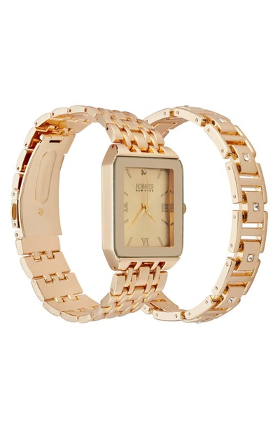 I Touch Three-hand Quartz Mesh Strap Watch & Id Bracelet Set In Gold