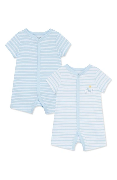 Shop Little Me Playtime Set Of 2 Organic Cotton Rompers In Blue