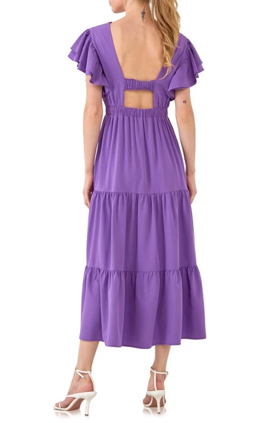 Shop English Factory Flutter Sleeve Cutout Midi Dress In Purple