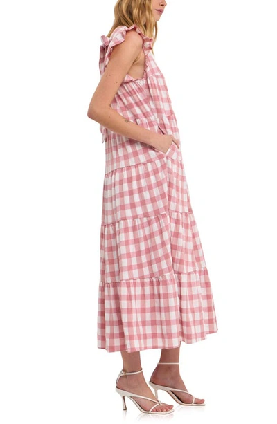 Shop English Factory Gingham Tiered Maxi Dress In Pink