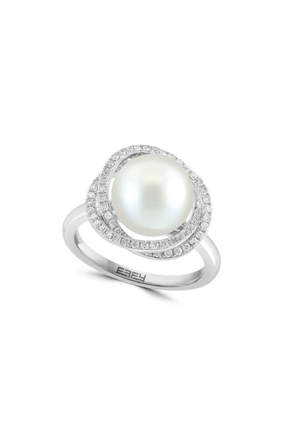 Shop Effy 14k White Gold 10mm Freshwater Pearl & Diamond Halo Ring