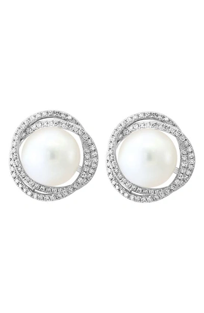 Shop Effy 14k White Gold Diamond Pavé Halo 9.5mm Freshwater Pearl Stud Earrings