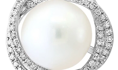 Shop Effy 14k White Gold Diamond Pavé Halo 9.5mm Freshwater Pearl Stud Earrings