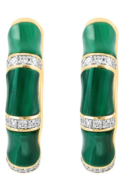 Shop Effy 14k Gold Diamond & Malachite Huggie Hoop Earrings In Green