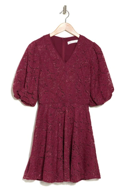 Shop Rachel Parcell V-neck Puff Sleeve Minidress In Wine Red