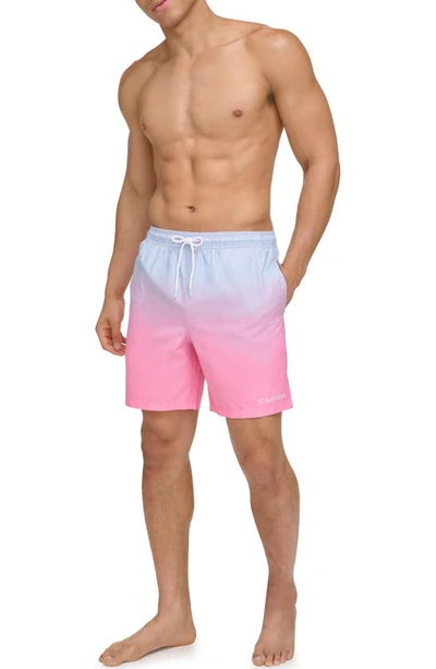 Shop Calvin Klein Volley Core Gradient Dot Swim Trunks In Carmine Rose