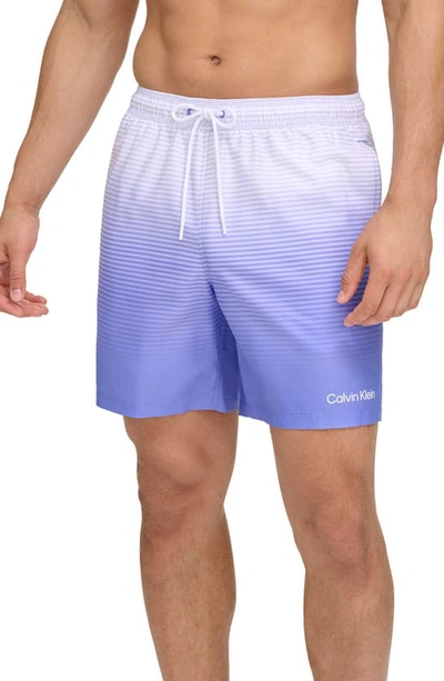 Shop Calvin Klein Core Volley Gradient Stripe Swim Trunks In Periwinkle