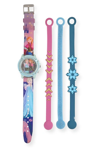 Shop Accutime Disney® Frozen Flashing Lcd Watch With 3 Bracelets Set In Blue Multi