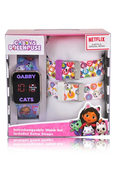 Shop Accutime Dreamworks Gabby's Dollhouse Touch Led Watch With 2 Exra Straps Set In Purple Multi